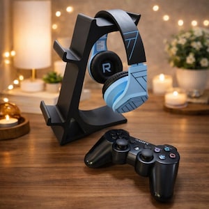 Gaming Headphone Stand with Controller Holder – Compatible with PS5 PS4 Xbox Controllers – Gaming Desk Organizer – 3D Printed Stand