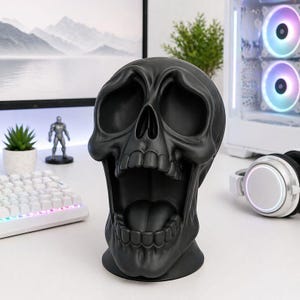 Soporte para auriculares y mando con diseño de calavera – Organizador de escritorio para juegos – Soporte para auriculares PS4, PS5 y Xbox – Decoración gótica para gamers