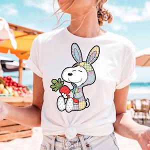 Patchwork Easter Bunny Snoopy PNG – Spring Carrot Clipart (Digital Download)