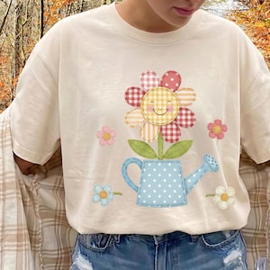 Patchwork Flower PNG | Watering Can Garden Art (Digital Download)