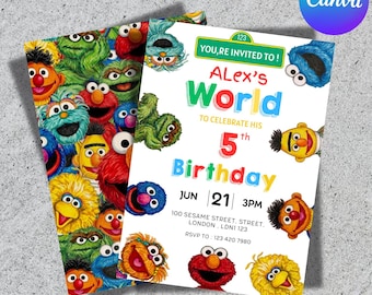 Invitación de Barrio Sésamo, Invitación de cumpleaños de Elmo, Plantilla editable de Canva, Invitación para fiesta de cumpleaños infantil, Descarga instantánea
