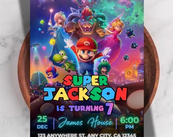 Mario Galaxy Birthday Invitation, Outer Space Party, Super Mario Birthday Invitation, Instant Download, Canva Template (5x7 in)