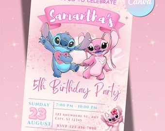 Stitch Birthday Invitation | Lilo and Stitch Canva Template | Editable Kids Party Invite | Cute Cartoon Birthday Card | Instant Download