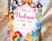 Princess Birthday Invitation Template | Disney Princess Invite | Editable Canva Invitation | Girl Birthday Party Card | Instant Download