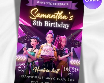 Kpop Birthday Invitation Template | Editable Canva Invite | Korean Pop Party Invite | Kids Birthday Card | Instant Download