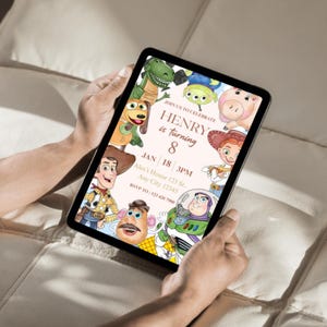 Sjabloon Toy Story-verjaardagsuitnodiging | Bewerkbare canvasuitnodiging | Kinderfeestkaart | Woody Buzz-thema | Digitale uitnodiging direct downloaden afbeelding 3