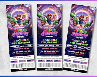 Super Mario Galaxy Movie Ticket Invitation, Galactic Party Invite, Kids Birthday Invite, Editable Canva Template, Instant Download