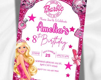 Editable fashion doll birthday Invitation | Pink Barbie Party Invite | Girl Birthday Invitation | Instant Download | Canva Template