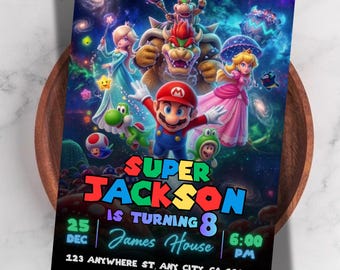 Mario Galaxy Birthday Invitation, Outer Space Party, Super Mario Birthday Invitation, Instant Download, Canva Template (5x7 in)
