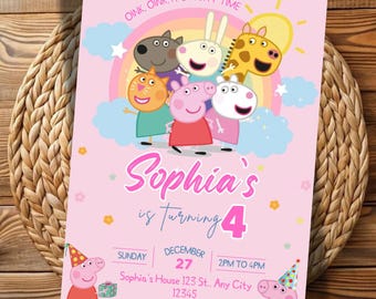 Editable Peppa Pig Birthday Invitation, Kids Birthday Party Invitation, Personalized Canva Template, Digital Download