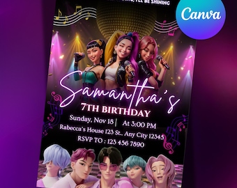 K-Pop Birthday Invitation Template | Editable Canva Invite | Korean Pop Party Card | Trendy Birthday Invite | Instant Download