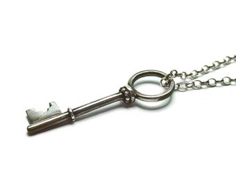 Sterling Silver Skeleton Key Charm Necklace
