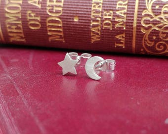 Sterling Silver Star And Crescent Moon Stud Earrings