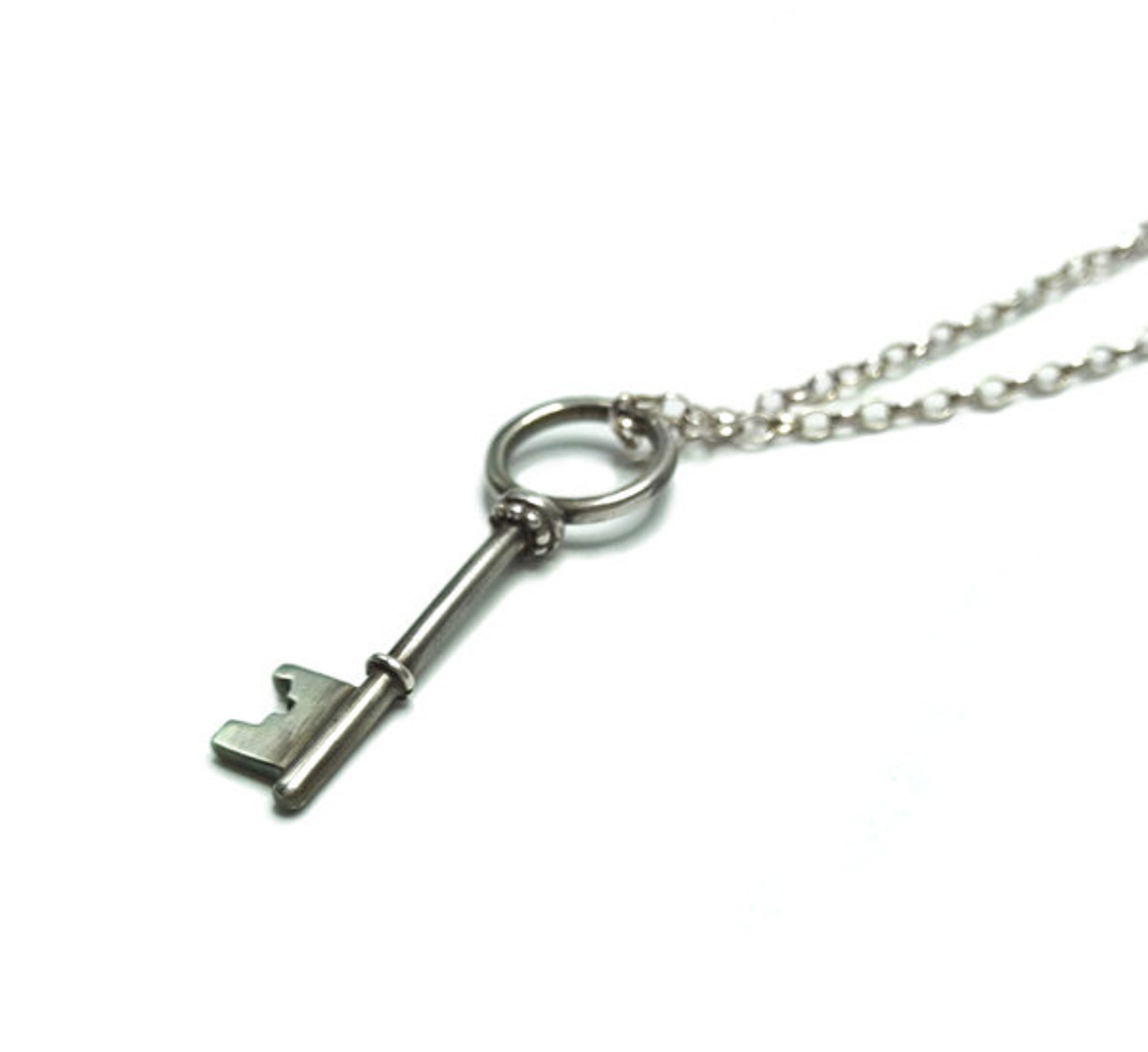 Sterling Silver Skeleton Key Charm Necklace Etsy