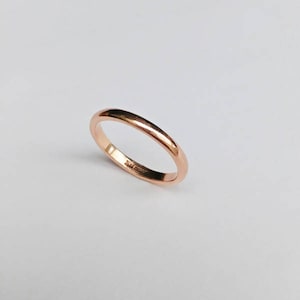 Anel de perfil D de 2,5 mm em ouro 9 quilates sólido - Aliança de casamento polida simples forjada à mão