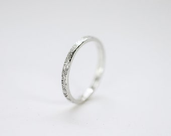 Solid 9ct Gold 2mm Textured Ring - Hand Forged Rustic Raw Silk Wedding Band