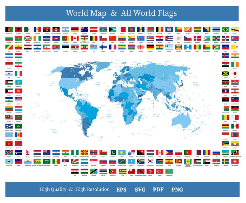World Map Flags Clipart, Vector Files (eps, Pdf, Svg, Png) - Etsy