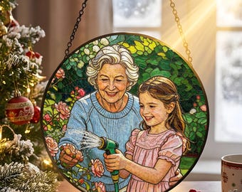 Custom Family Portrait Stained Glass Suncatcher,  Personalized  Photo Window Hanging, Unique Sentimental Gift for Birthday Mother’s Day