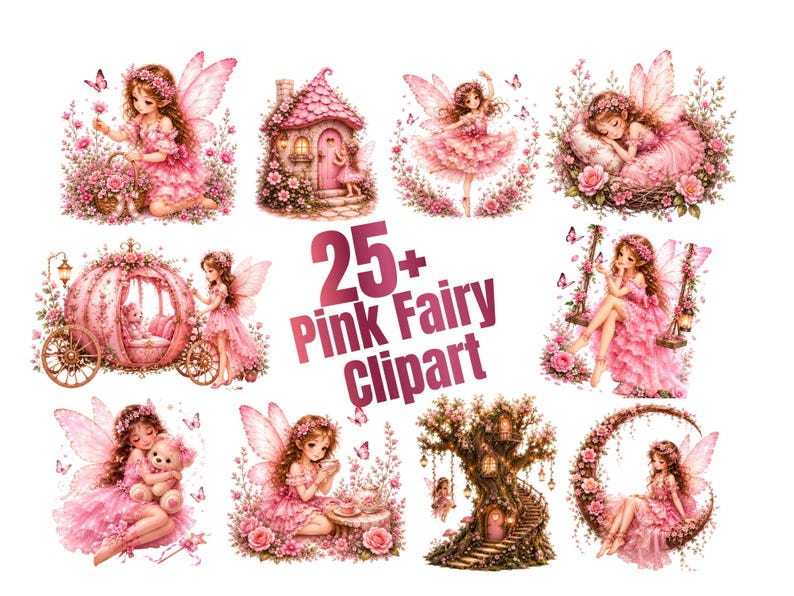 Pink Fairy Clipart Bundle | Fairy Princess PNG | Floral Fairy ...