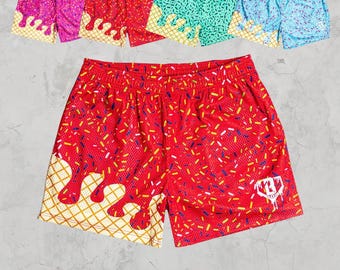 Baseball Lifestyle Ice Cream Mesh Shorts, Sprinkle Graphic Streetwear Shorts, Basketball Gym Shorts, Summer Activewear for Men Women Youth