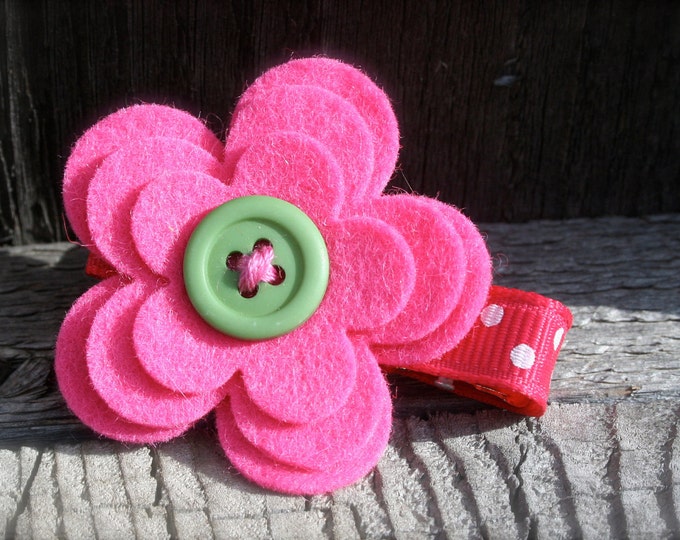 Felt Flower Hair Clips Dark Pink Handmade No Slip Grip Etsy
