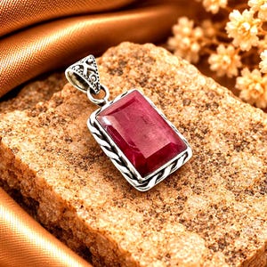 Natural Ruby Silver Pendant, 925 Sterling Silver Jewelry, Natural Ruby Gemstone, Ruby Pendant, Statement Silver Pendant, Gift For Her