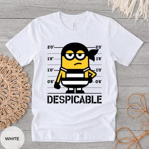 Despicable Minion Mugshot T-Shirt, Funny Cartoon Villain Prison Graphic Tee