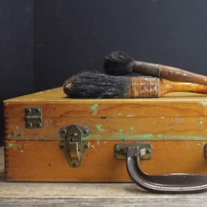 Vintage Artist&#39;s Paint Box  Dovetailed Paint Storage Box With Old Oil Paints