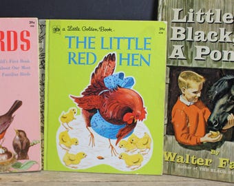 3 Vintage Children's Books Animal Themes Little Red Hen, Birds and Little Black , A Pony