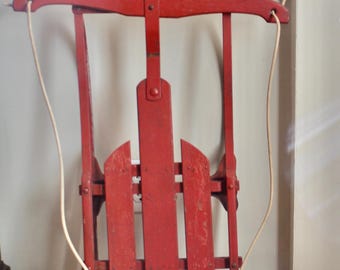 Vintage Red Wood Sled 30" Snow Sled  Christmas Decor