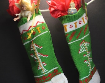 2 Vintage Hand Knitted Christmas Stockings Very Nice Work