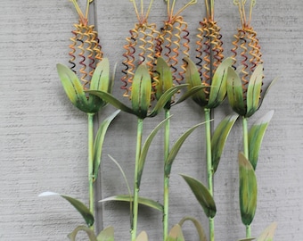 Vintage Metal Corn and Pumpkin Stakes Fall Decor Farmhouse Halloween