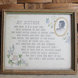 Vintage sehr süßes Buzza Motto Print My Mother Poem gerahmt