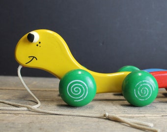 Vintage Delightful Kouvalias Wood Pull Toy Colorful Fun Toy Snake