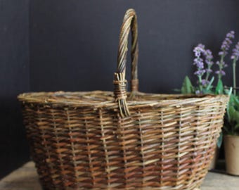Vintage Woven Twigs Gathering Basket Country French
