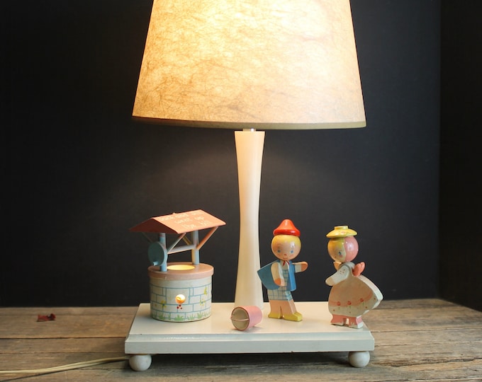 Vintage Wood Nursery Rhyme Lamp // Jack and Jill Went up the Hill // Night Light // Children's