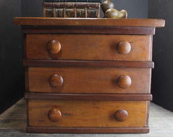 Antique Wood Cabinet 3 Drawers Table Top Storage Jewelry or Lingerie Cabinet