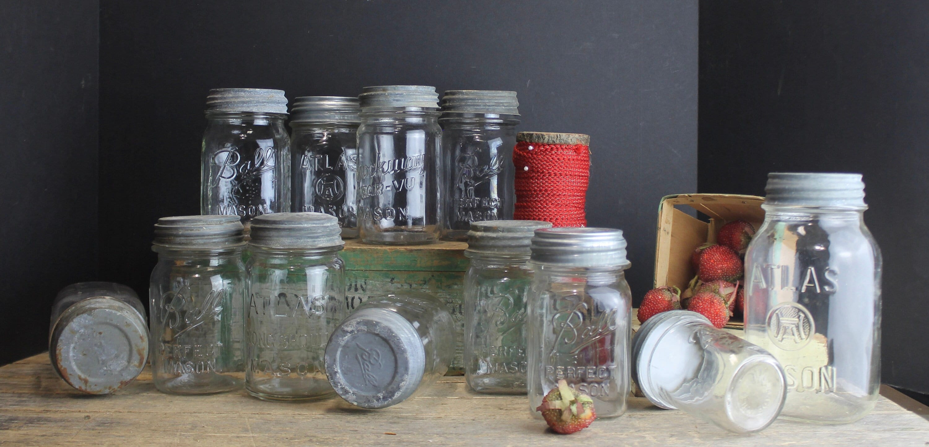 Vintage Canning Jars: Ball, Atlas, Brockway With Zinc Lids - Set