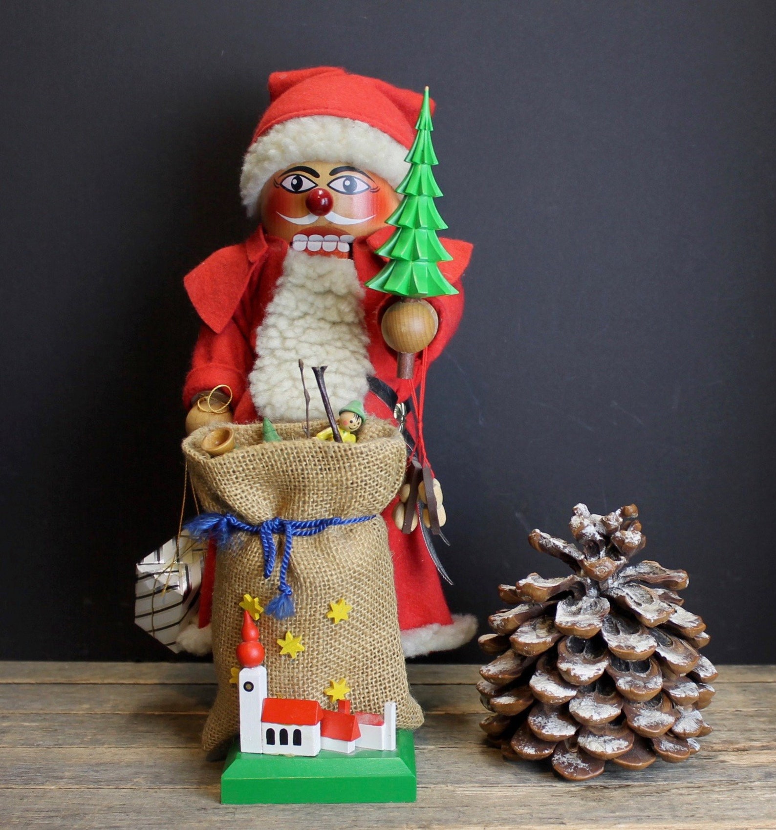 Vintage Steinbach Nutcracker Santa With Bag of Toys // Handmade West Germany // Retro Christmas