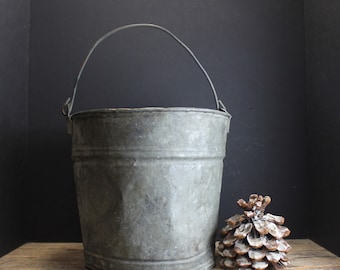 Vintage Rustic Galvanized Bucket With Handle  Old Farm Pail  No. 12
