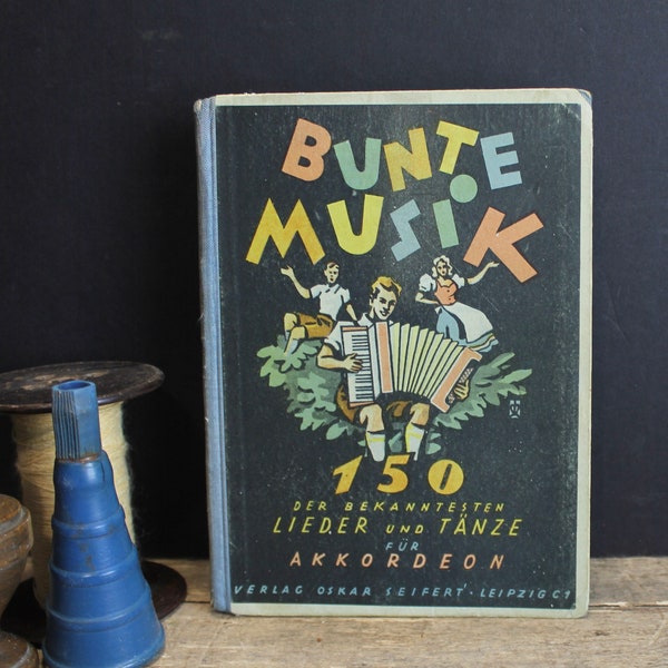 2 Vintage German Accordion Music Books Das Volkslied and Bunte Musik für Akkordeon Hard Cover