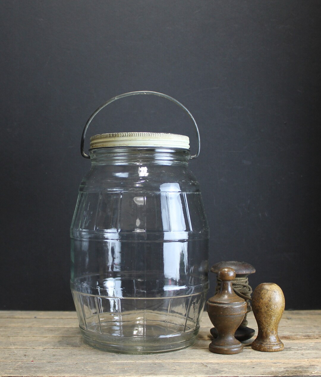 Vintage Glass Pickle Jar With Handle Large Farmhouse Kitchen Etsy