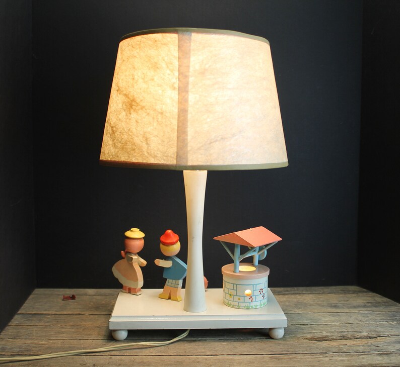 Vintage Wood Nursery Rhyme Lamp // Jack and Jill Went up the Etsy