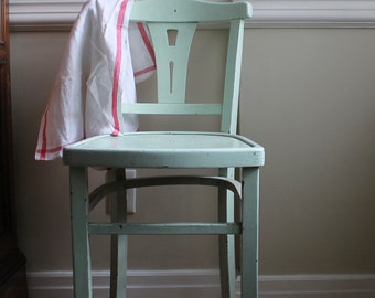 Antique Wood  Stool Farm House Kitchen Mint Green