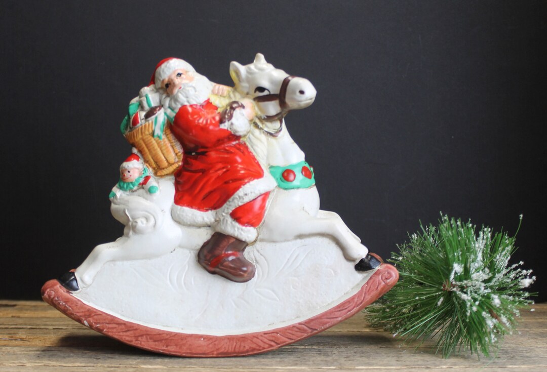 Vintage Musical Santa Rocking Horse Music Box: Plays 'santa Claus is ...