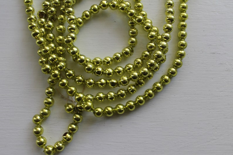 Vintage Aged Chartreuse Green Mercury Glass Ornament Beads 17.8 Feet Garland Supplies