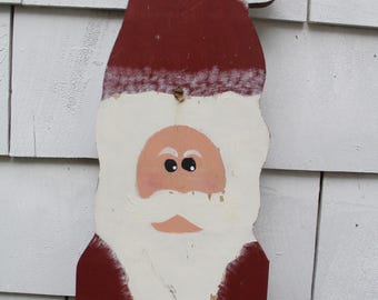 Vintage Wood Santa Christmas Display  Hand Painted With Tree