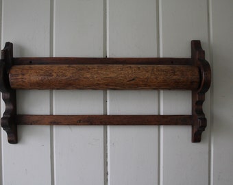 Antique  Wood Towel Bar Rustic Primitve  Wall Hanging Kichen Decor