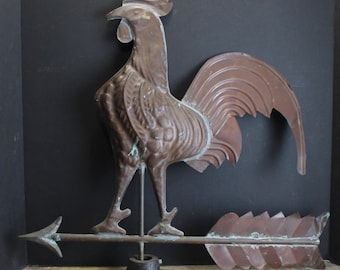 Vintage Large Copper Rooster  Weather Vane  Rooster Farm House