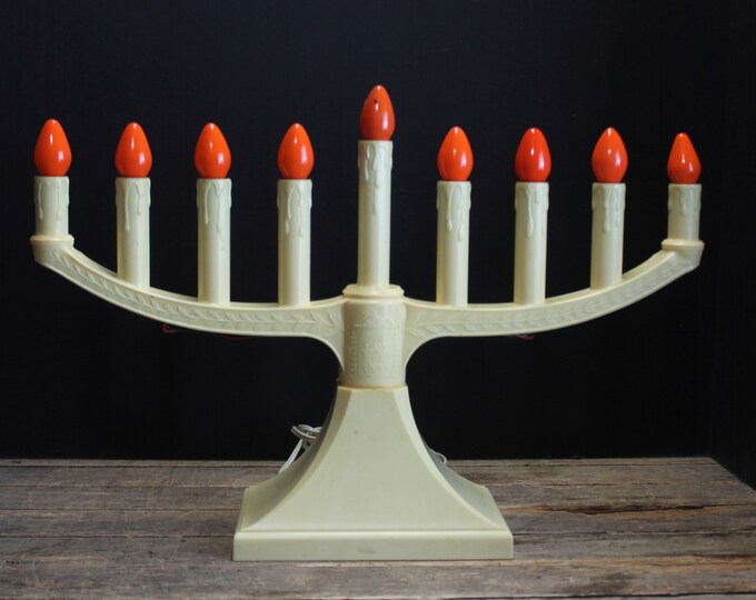Vintage Plastic Electric Menorah Candelabrta Orange Bulbs Working 9